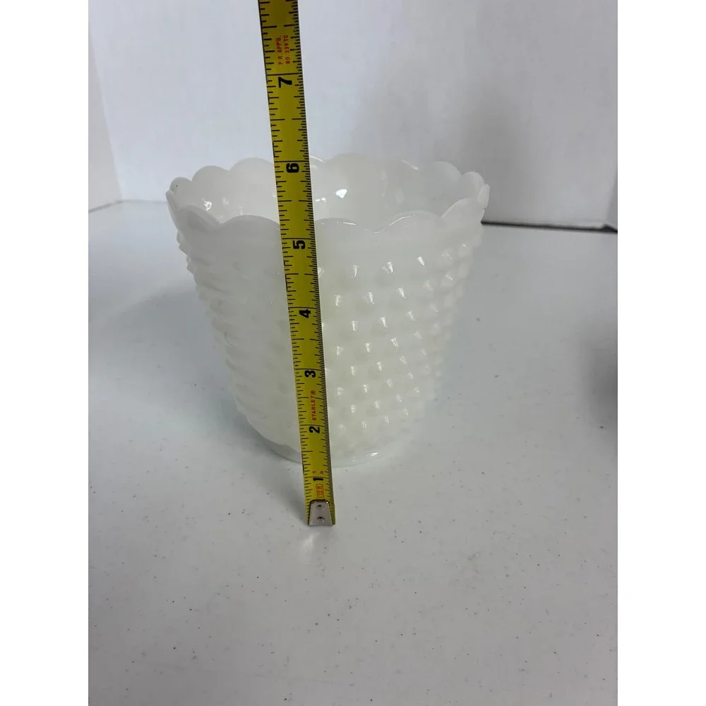 Fire-King Milk Glass Hobnail Planter Scalloped Rim White Vintage Made in USA